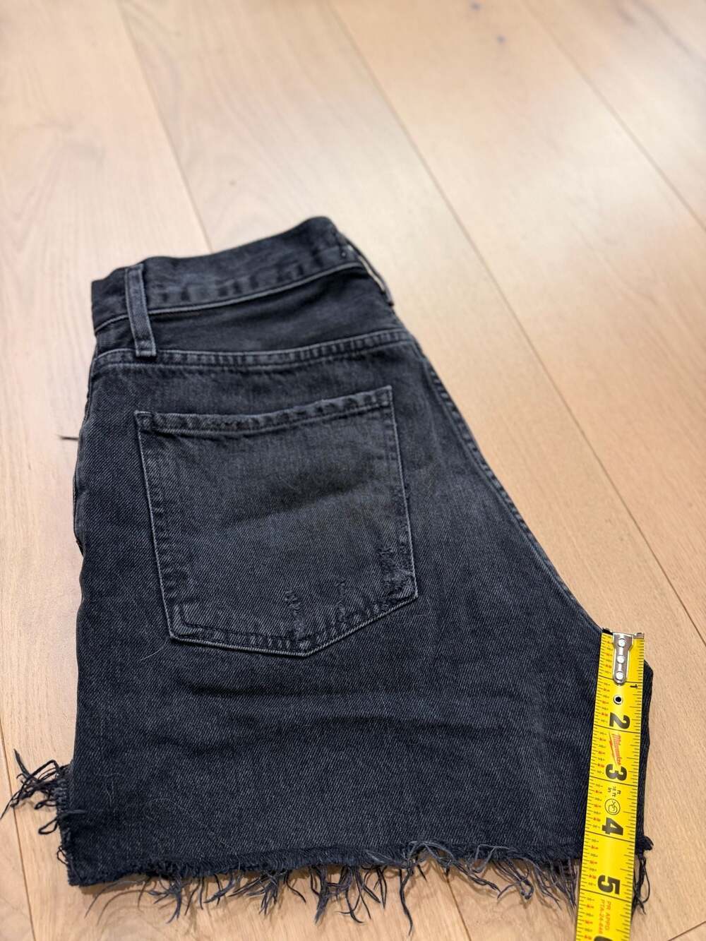 AGOLDE Parker Distressed High Rise Cut-Off Black Denim Shorts - Picture 8 of 10